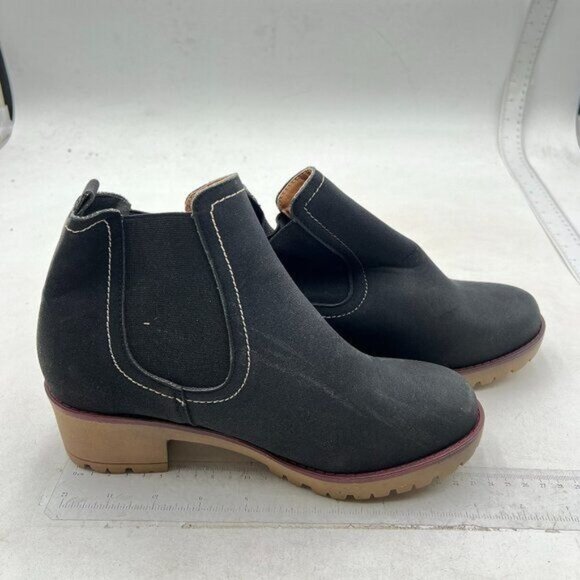 Women's Low Heel Ankle Boots Fashion Slip On Elastic Fall Booties Shoes Black - Picture 1 of 7